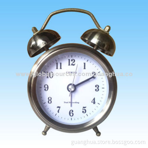 Metal clock with voice recording function, in twin bell design
